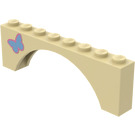 LEGO Tan Arch 1 x 8 x 2 with Butterfly (Left) Sticker Thick Top and Reinforced Underside (3308)