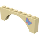 LEGO Zandbruin Boog 1 x 8 x 2 met Butterfly (Rechtsaf) Sticker Dikke bovenkant en versterkte onderkant (3308)