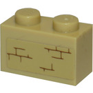 LEGO Tan Brick 1 x 2 with Bricks Pattern (Left) Sticker with Bottom Tube (3004)