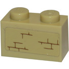 LEGO Zandbruin Steen 1 x 2 met Bricks Patroon (Rechtsaf) Sticker met buis aan de onderzijde (3004)