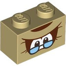 LEGO Tan Brick 1 x 2 with Cranky Kong Eyes with Glasses with Bottom Tube (3004 / 103785)