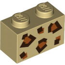 LEGO Beige Backstein 1 x 2 mit Leopard Muster mit Unterrohr (3004 / 66695)