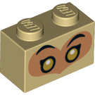 LEGO Tan Brick 1 x 2 with Monkie kid Eyes with Bottom Tube (3004)