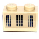LEGO Tan Brick 1 x 2 with Skyscraper Windows Sticker with Bottom Tube (3004)