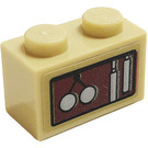 LEGO Beige Backstein 1 x 2 mit Klein Clock Pendulum Aufkleber mit Unterrohr (3004)