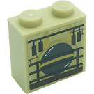 LEGO Beige Backstein 1 x 2 x 1.6 mit Bolzen auf Eins Seite mit Pendulum und Zaun Aufkleber (22885)