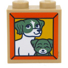 LEGO Zandbruin Steen 1 x 2 x 1.6 met Studs Aan een Kant met Twee Dogs Sticker (1939)