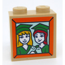 LEGO Zandbruin Steen 1 x 2 x 1.6 met Studs Aan een Kant met Twee Graduate Girls Sticker (1939)