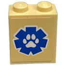 LEGO bronzer Brique 1 x 2 x 2 avec Bleu et blanc Wildlife Rescue logo avec Paw Print Autocollant avec porte-goujon intérieur (3245)