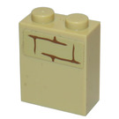 LEGO Tan Brick 1 x 2 x 2 with Brick pattern Sticker with Inside Stud Holder (3245)