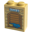 LEGO Tan Brick 1 x 2 x 2 with Doghouse, 'NANA', Paw, Blanket, Bowl Sticker with Inside Stud Holder (3245)