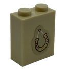 LEGO Tan Brick 1 x 2 x 2 with Hanging Horseshoe Sticker with Inside Stud Holder (3245)