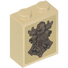 LEGO Tan Brick 1 x 2 x 2 with Hogwarts Crest, Helmet and Plume Feathers Sticker with Inside Stud Holder (3245)