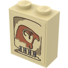 LEGO Zandbruin Steen 1 x 2 x 2 met Horus Hoofd Patroon Sticker met Stud houder aan de binnenzijde (3245)