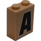 LEGO Tan Brick 1 x 2 x 2 with Letter A Sticker with Inside Stud Holder (3245)