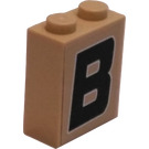 LEGO Tan Brick 1 x 2 x 2 with Letter B Sticker with Inside Stud Holder (3245)