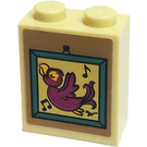 LEGO bronzer Brique 1 x 2 x 2 avec Picture, Notes, Oiseau Autocollant avec porte-goujon intérieur (3245)