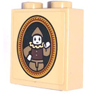 LEGO Tan Brick 1 x 2 x 2 with Picture of a Clown Sticker with Inside Stud Holder (3245)