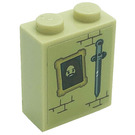 LEGO Beige Backstein 1 x 2 x 2 mit Schwert, Portrait Picture und Bricks Aufkleber mit Innenbolzenhalter (3245)