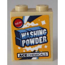 LEGO Tan Brick 1 x 2 x 2 with 'WASHING POWDER' and 'ACE CHEMICALS' Sticker with Inside Stud Holder (3245)