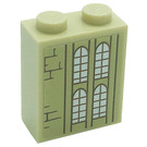 LEGO Zandbruin Steen 1 x 2 x 2 met Windows en Bricks (Links) Sticker met Stud houder aan de binnenzijde (3245)