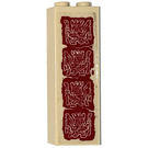 LEGO Tan Brick 1 x 2 x 5 with Dark Red Aztec Carvings Sticker with Stud Holder (2454)