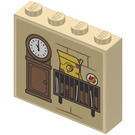 LEGO Zandbruin Steen 1 x 4 x 3 met Grandfather Clock, Post Slots en 'Uil Post' logo (Both Sides) Sticker (49311)