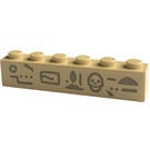 LEGO Beige Backstein 1 x 6 mit Hieroglyphs 2 Aufkleber (3009)