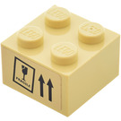 LEGO Tan Brick 2 x 2 with ‘FRAGILE’ Glass and Up Arrows Sticker (3003)