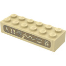 LEGO Beige Backstein 2 x 6 mit Hieroglyphs Aufkleber (2456 / 44237)