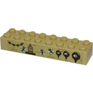 LEGO Beige Backstein 2 x 8 mit Bats, Bricks, Cage und Pixies Aufkleber (3007)