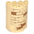 LEGO Beige Zylinder 2 x 4 x 4 Hälfte mit Backstein Muster Aufkleber (6218)