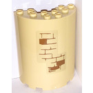 LEGO Tan Cylinder 3 x 6 x 6 Half with Brick pattern Sticker (35347)