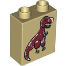 LEGO Tan Duplo Brick 1 x 2 x 2 with T-Rex without Bottom Tube (4066 / 61642)