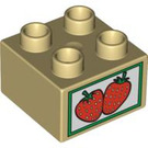 LEGO Tan Duplo Brick 2 x 2 with Two Strawberries (3437 / 88540)