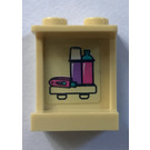 LEGO Zandbruin Paneel 1 x 2 x 2 met Toiletries Sticker met zijsteunen, holle noppen (6268)
