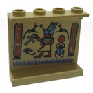 LEGO Zandbruin Paneel 1 x 4 x 3 met Egyptian Symbols Sticker zonder zijsteunen, holle noppen (4215)