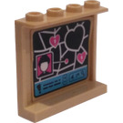 LEGO Beige Panel 1 x 4 x 3 mit GPS Map und Herzen Aufkleber mit Seitenstützen, Hohlbolzen (35323)