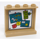 LEGO Beige Panel 1 x 4 x 3 mit Posters Pinned to ein Tafel Aufkleber mit Seitenstützen, Hohlbolzen (35323)
