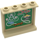 LEGO Tan Panel 1 x 4 x 3 with Side Supports, Hollow Studs with Amusement Park (Roller Coaster, Carousel and Ferris Wheel) Map