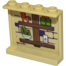 LEGO Tan Panel 1 x 4 x 3 with Wooden Shelves with Toy and Pot Sticker with Side Supports, Hollow Studs (35323)