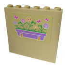 LEGO Zandbruin Paneel 1 x 6 x 5 met Bloem Doos en Butterflies (Rechtsaf) Sticker (59349)