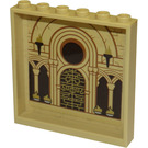 LEGO Zandbruin Paneel 1 x 6 x 5 met Torches, Bricks, Arches, Doorway en Fires Sticker (59349)
