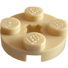 LEGO Beige Plade 2 x 2 Rund med Aksel hul (med '+' akselhul) (4032)