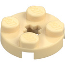 LEGO Beige Plade 2 x 2 Rund med Aksel hul (med 'X' akselhul) (4032)