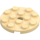 LEGO Beige Plade 4 x 4 Rund med Hul og Snapstud (60474)