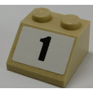LEGO Zandbruin Helling 2 x 2 (45°) met '1' Sticker (3039)