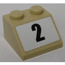 LEGO Tan Slope 2 x 2 (45°) with '2' Sticker (3039)