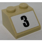 LEGO Tan Slope 2 x 2 (45°) with '3' Sticker (3039)