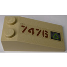 LEGO Tan Slope 2 x 4 (18°) with '7476', Lime Triangle on Gray Plate Sticker (30363)